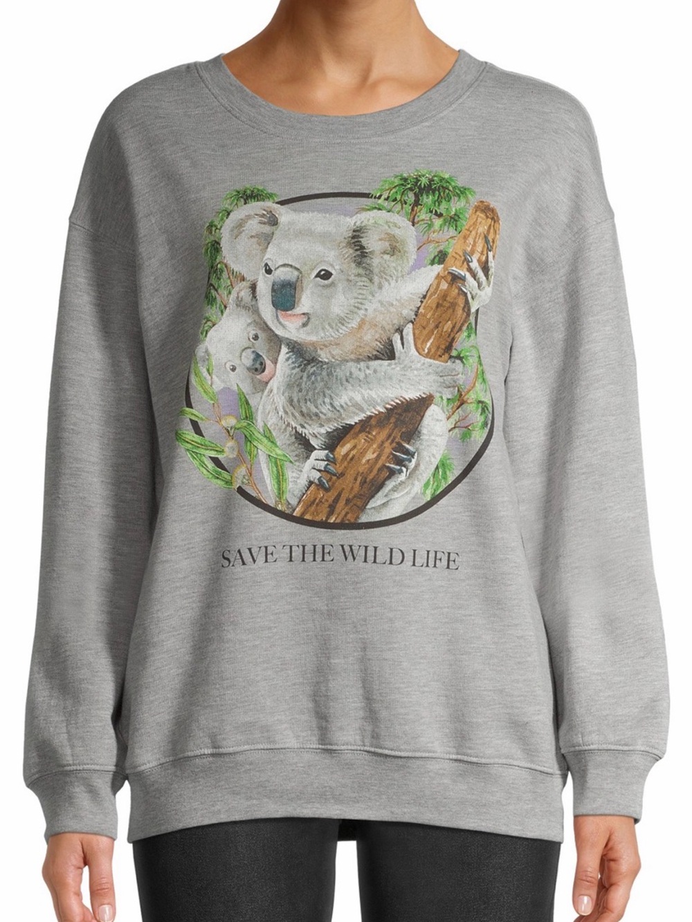 Save the Wildlife by Wound Up Gray Crew Neck Sweatshirt Pullover Women's XXL